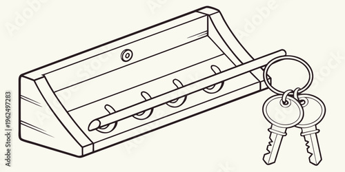 A wooden drawer with three compartments and a set of keys