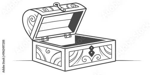An intricately designed treasure chest with an open lid revealing its empty interior.