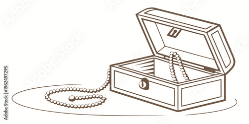 An open jewelry box with a pearl necklace spilling out onto the surface