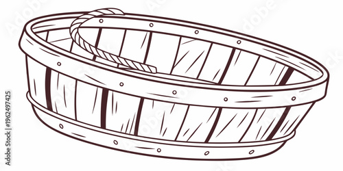 An intricately woven basket with a sturdy handle, perfect for carrying fruits or other goods.