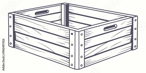 A wooden crate with two handles on the sides, perfect for storage and organization.