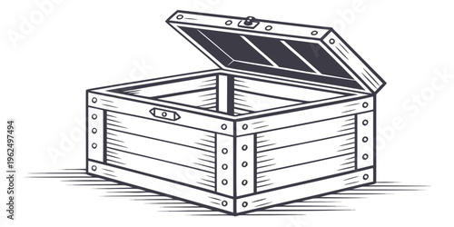A wooden box with an open lid and a solar panel on the inside.