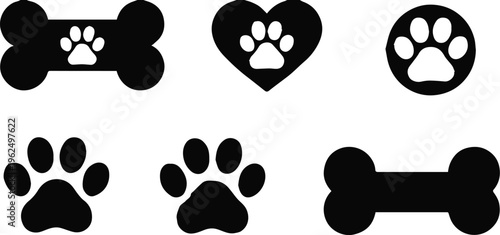 pawprint paw and bone silhouettes pattern for pet themed projects