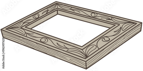 A beautifully crafted wooden frame with intricate details and a rustic charm