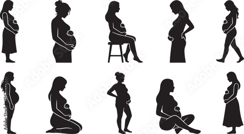 Black silhouette of people performing various daily activities and fitness exercises black silhouettes