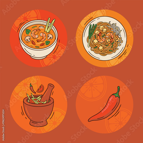 Thai Food Collage with Tom Yum Soup and Pad Thai.