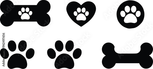 pawprint seamless vector pattern of bones paw icons and symbols