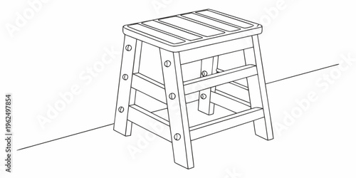A sturdy wooden step stool with three wide steps and a handrail.