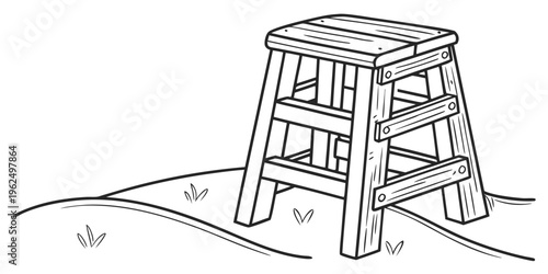 A simple wooden step stool with three steps and a handle on top.