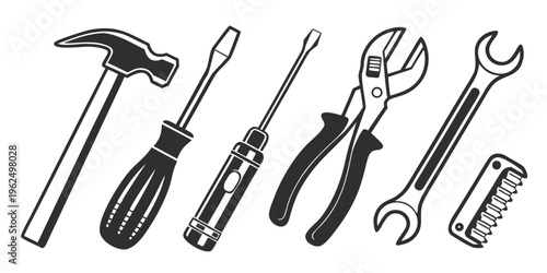 A collection of various tools commonly used in construction and repair work.