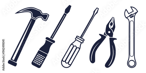 A collection of various tools including a hammer, screwdriver, pliers, and wrench