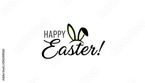 A festive Easter greeting with bunny ears on a white background