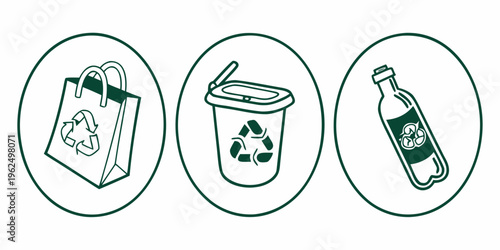 Illustration of various recyclable items with their respective symbols.