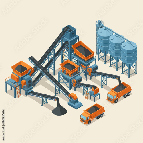 Isometric Industrial Plant - Mining and Processing Facility Illustration.