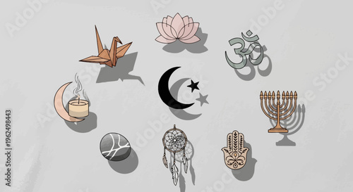 Collection of various religious and spiritual symbols.