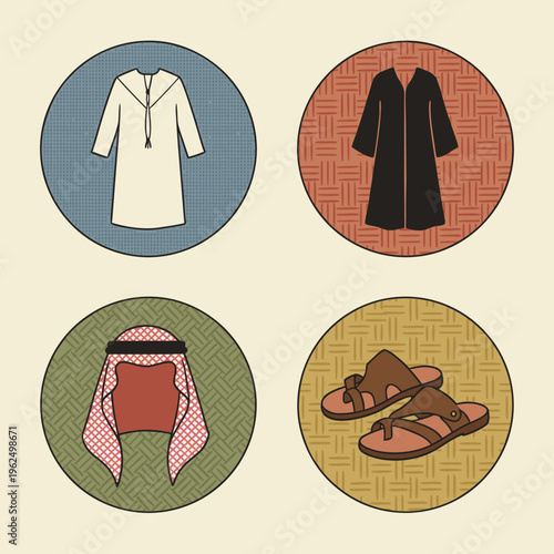 Traditional Middle Eastern Clothing and Accessories Set.