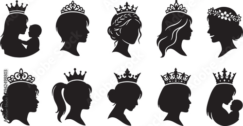 Obraz na płótnie Black silhouette of various animals with crowns and floral headpieces black silh