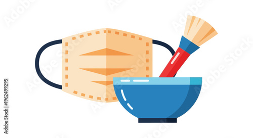 Painters mask and tools in colorful flat design for art supply advertising