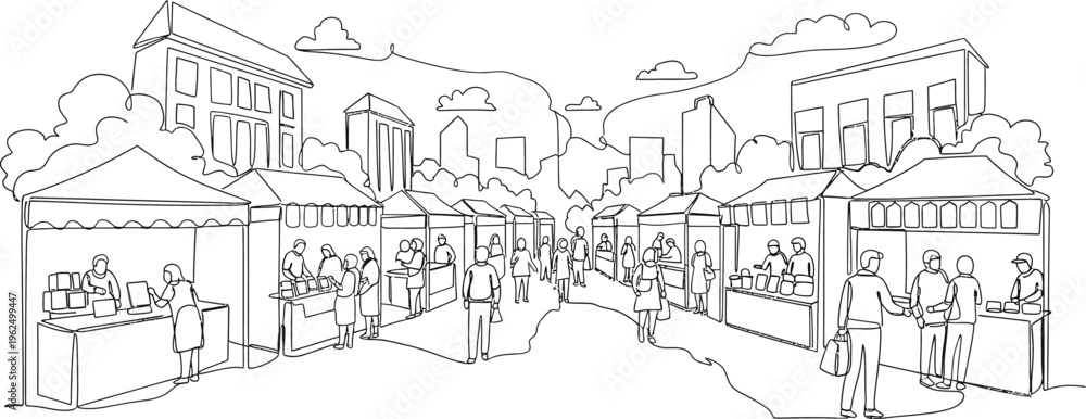 Fototapeta premium street market scene illustration