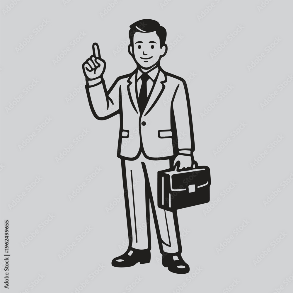 Obraz premium Businessman Standing with Briefcase Illustration.