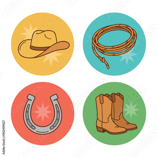 Western Cowboy Icons Set.