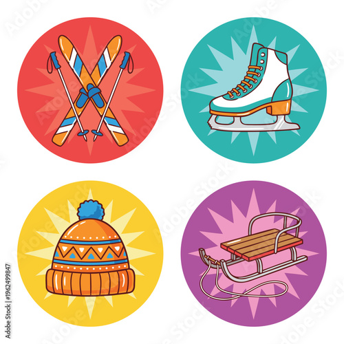 Winter Sports Equipment Icons Set.