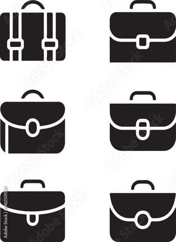 business briefcase and suitcase silhouette icons set