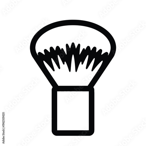 A simple black and white illustration of a makeup brush