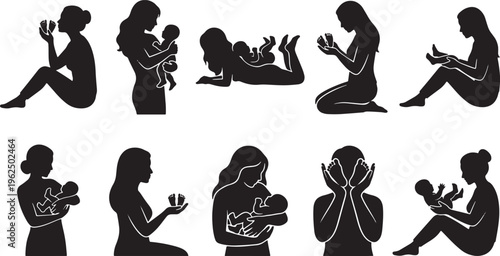 Silhouettes of diverse people performing various sports and activities outdoors running