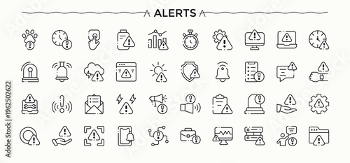 Alerts icon set. Aware icon. It contains symbols to safety, danger, caution, aware, exclamation, information, hazard and more. Vector artwork and illustration.