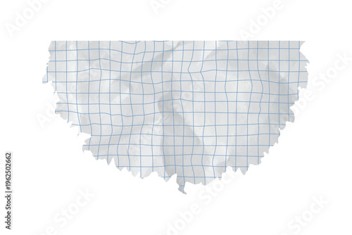 Paper piece rip and background torn square grid with school education collage vector. Isolated scrapbook blue and letter old template with illustration copybook checkered. Crumpled paper notebook.