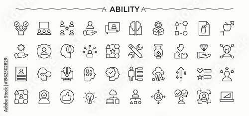 Ability line icon set. Contain linear symbols skill, solving, communication and more. Knowledge simple icon set. Modern vector illustration. Pixel perfect. Editable vector.