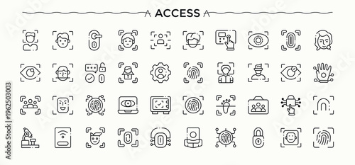 Access icon set. Access icon set. Modern thin line style icons. Contain linear symbols id, key, biometric, security, identity, authentication and more. Editable vector stroke.