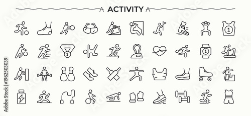 Activity icon set. Minimal thin line web icons set. Pixel perfect. Editable stroke. Interest linear icon collection. Contains related to sport, lifestyle, hobby, gardening, hiking and more.
