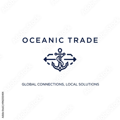 Oceanic Trade Logo - Anchor Symbol with Arrows, Global Connections, Local Solutions.