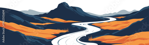 A winding river through a valley isolated vector style