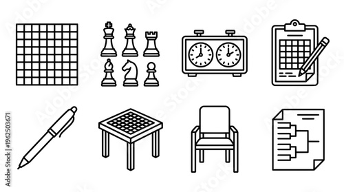 Chess game elements vector illustration set for design and concept