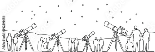 people looking at stars through telescopes