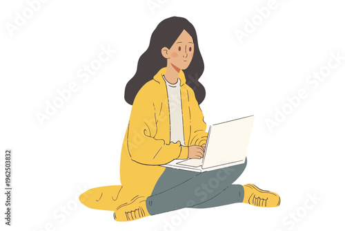 asian woman using laptop stock image isolated vector style