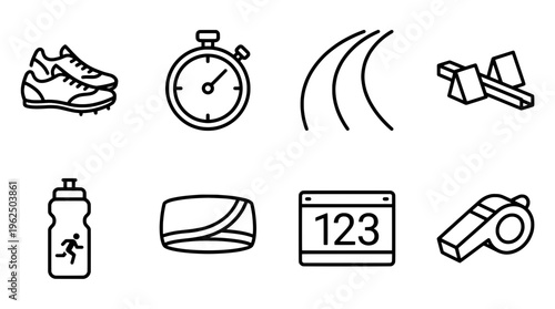 Athletic icons illustrated sprint equipment in vector style for sports designs