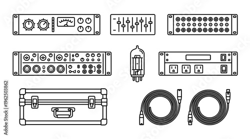 Audio equipment vector illustration set for music production and recording