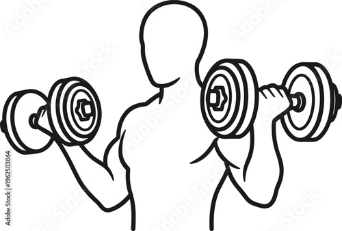 Outline drawing of a person lifting dumbbells performing bicep curls.