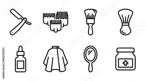 Barber tools icons razor clippers brush mirror and more