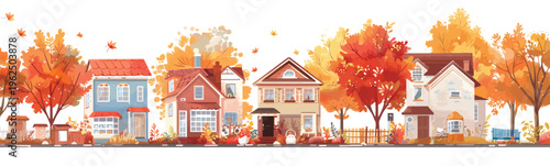 autumn street suburb isolated vector style