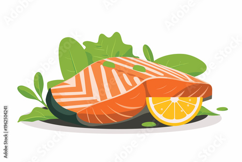 Grilled salmon steak stock image isolated vector style