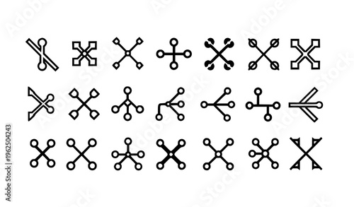 Geometric metro map icons black and white transit route symbols modern vector collection design