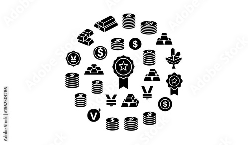 Geometric gold value icons black and white finance symbol collection modern vector design set