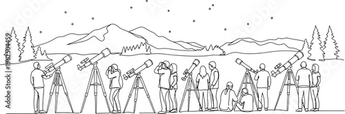 people looking at stars with telescopes on mountain