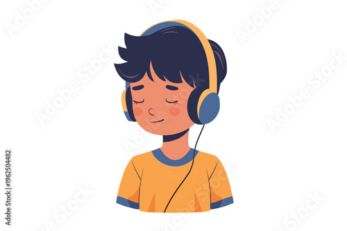 kid listening music stock image isolated vector style