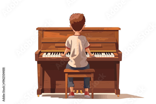 kid playing on piano stock image isolated vector style